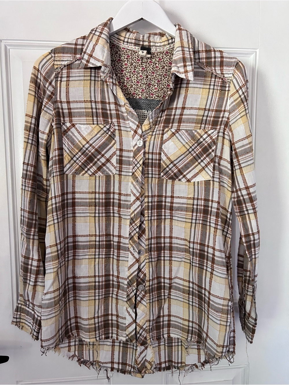 We The Free Plaid Button-Down Shirt - Cream, Brown & Yellow